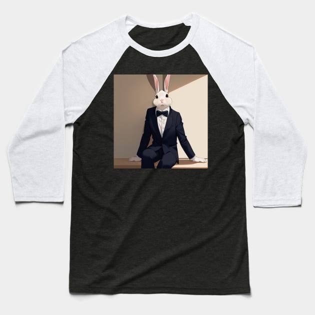 Tuxedo Bunny Rabbit Sitting Baseball T-Shirt by BAYFAIRE